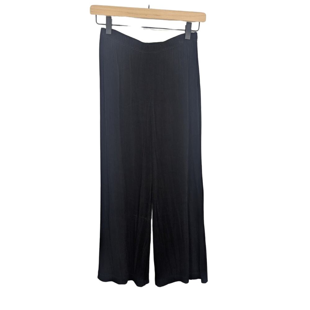 Chicos Travelers Pants Womens Small Black Pull On Stretch Slinky Wide Leg Comfy
